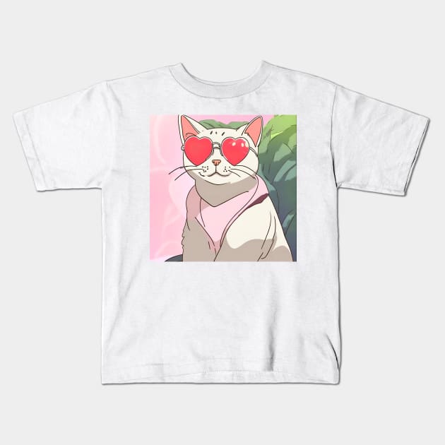 Cat with heart shaped sunglasses Kids T-Shirt by Berenicelee23